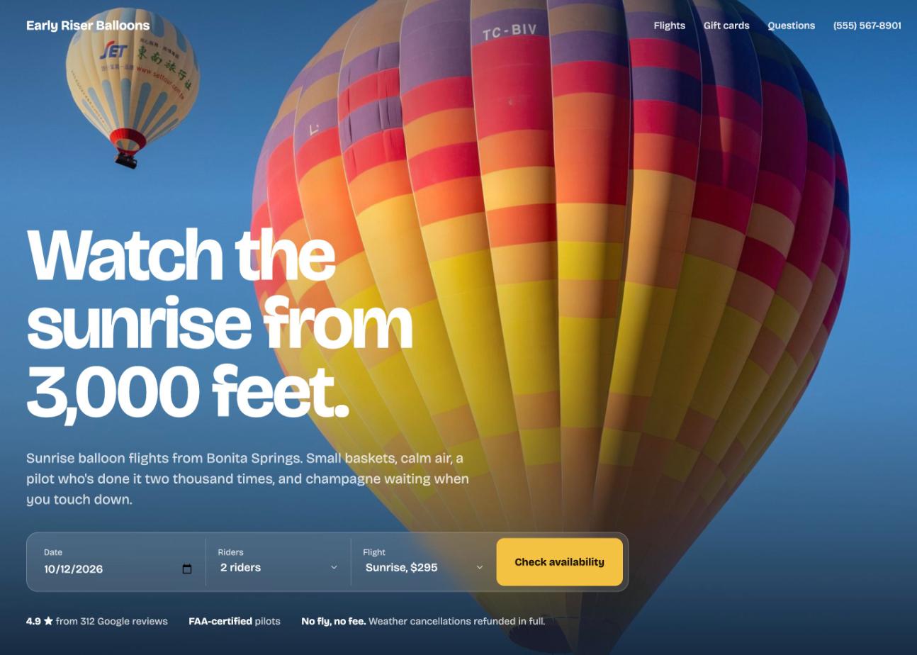 Early Riser Balloons website