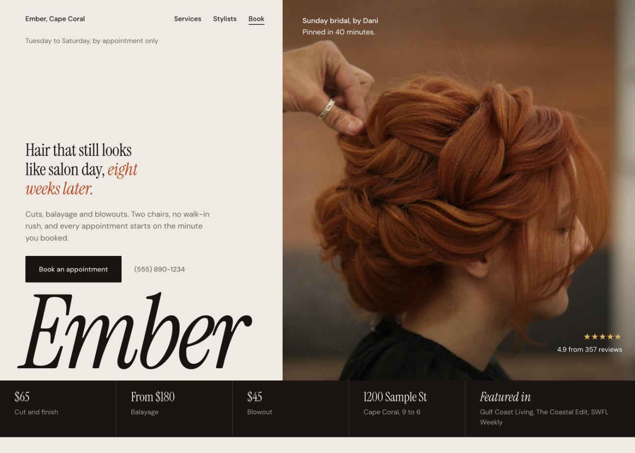 Ember Hair Studio website